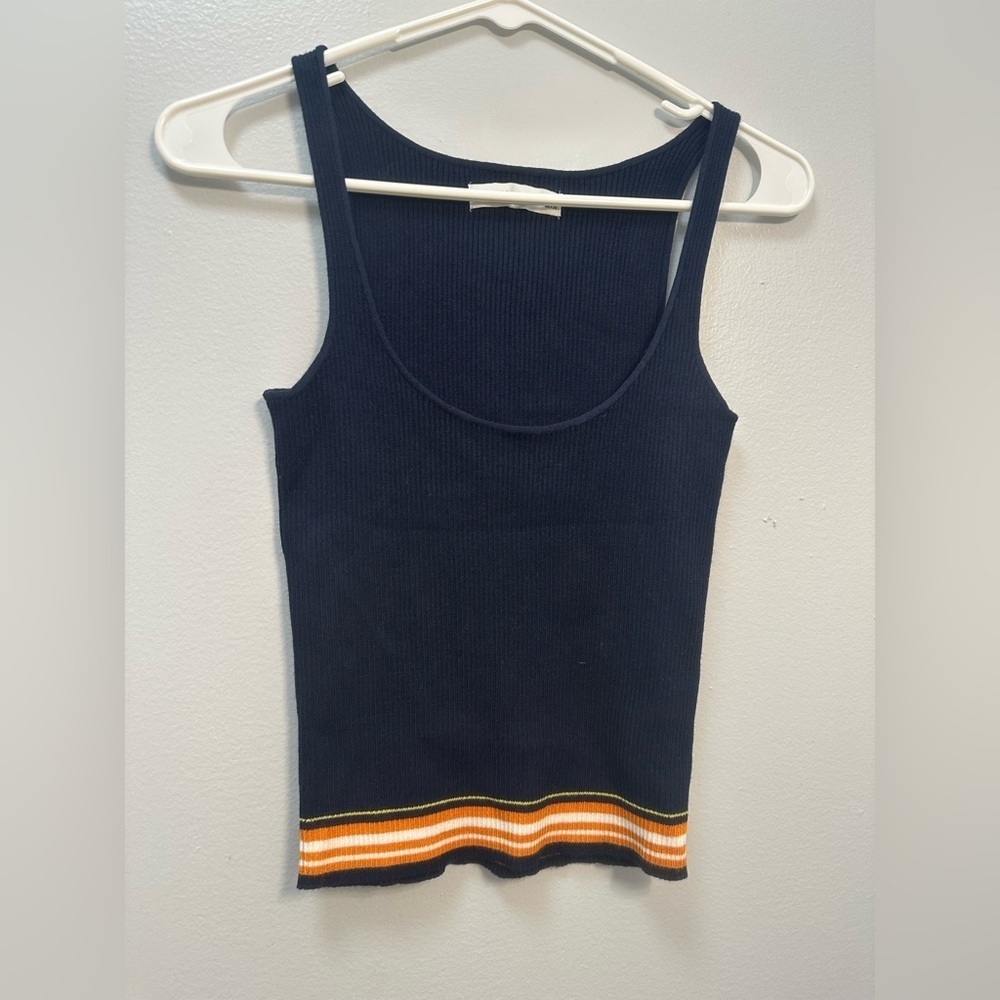 Zara Navy Tank Top with Striped Hem
